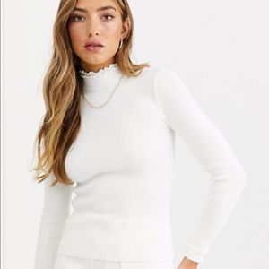 Fashion Union ribbed slim fit sweater with ruffle